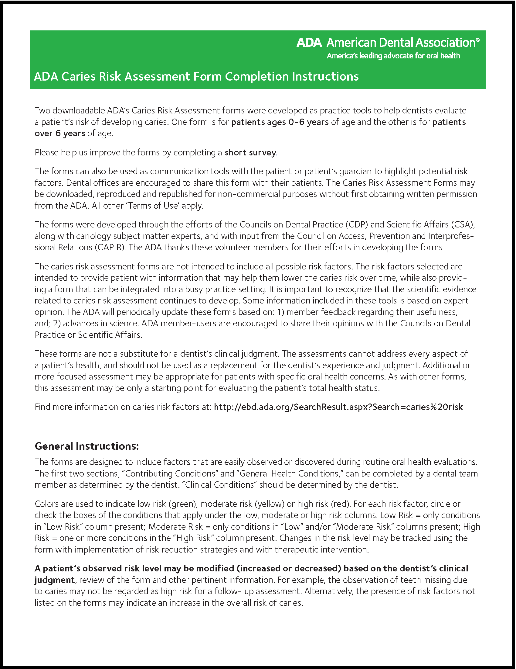 Caries Risk Assessment Form- GKAS 2025